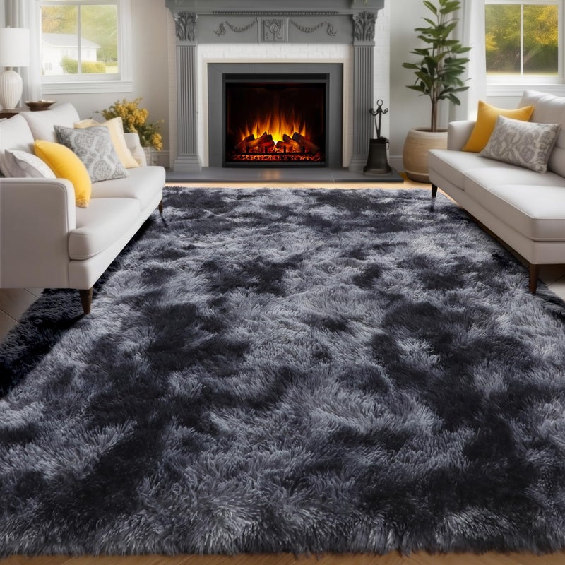 PAGISOFE Abstract Soft Shaggy Rugs for Living Room 5x8 Ft,Tie-Dyed Grey Fluffy Washable Rugs for Kids Room Furry Carpets for Bedroom Room Decor Aesthetic Large Shag Carpet for Boys Girls Dorm Nursery - Image 1