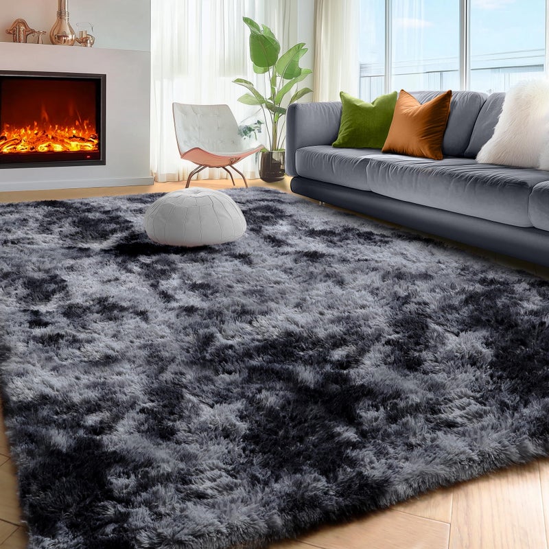 PAGISOFE Abstract Soft Shaggy Rugs for Living Room 5x8 Ft,Tie-Dyed Grey Fluffy Washable Rugs for Kids Room Furry Carpets for Bedroom Room Decor Aesthetic Large Shag Carpet for Boys Girls Dorm Nursery - Image 3