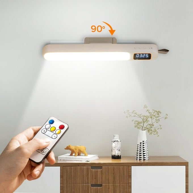 LED DESK LAMP WITH DIGITAL CLOCK 3 COLOUR CHANGING RECHARGEABLE STUDY TABLE LAMP WITH MAGNETIC ATTACHMENT LEATHER STRAP FOR HANGING IDEAL FOR HOME OFFICE REMOTE CONTROL FEATURE WHITE