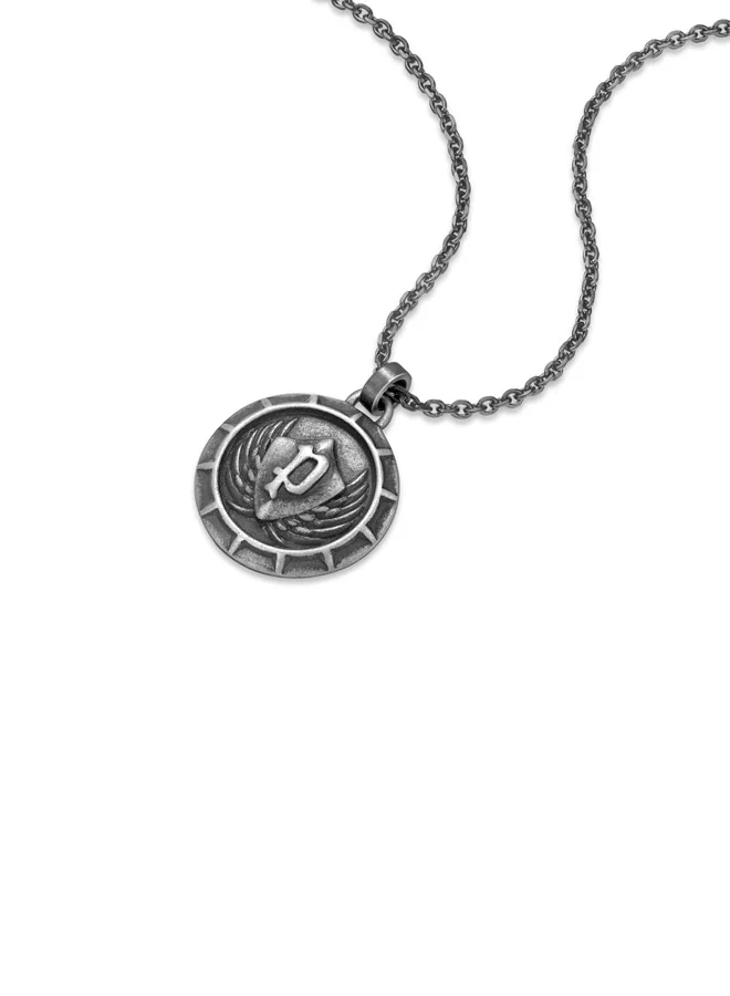 بوليس Crest Antique Silver Disc Emblem Pendant Necklace For MenPEAGN0023301