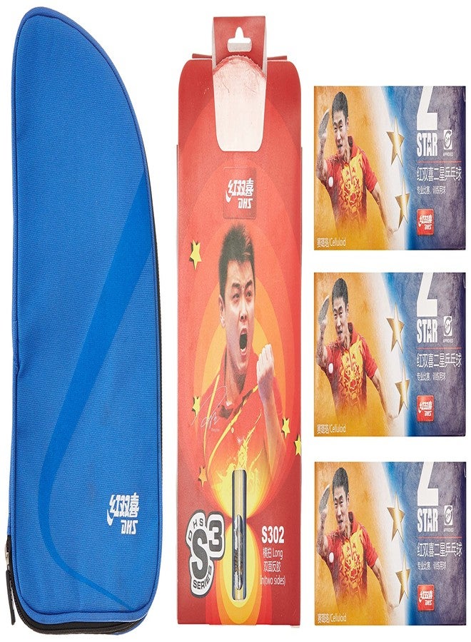 DHS TT BAT S-S302 DHS WITH TT BALL DHS 40MM 2 STAR ORANGE (30 Pcs Box) AND TT BAT COVER RC104 DHS BLUE - Image 2