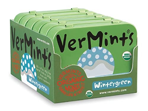 VerMints Organic Breath Mints Wintergreen  Real LongLasting Refreshment Travel Size Tin  NonGMO Vegan Nut Free Gluten Free  Kosher Organic Candy Mints 141oz Tins Pack of 6 - Image 1