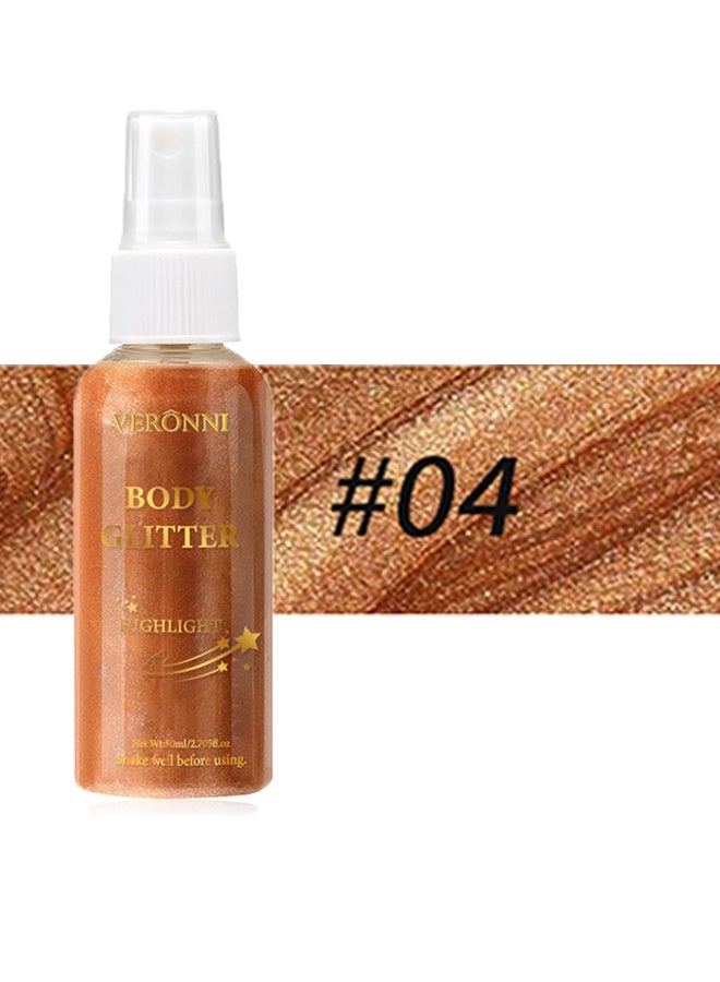VERONNI Body Glitter Highlight，Glitter Body Oil, Moisturizing Lightweight Glitter Glow Illuminator, Non-stick Body Glow Liquid Highlighter Makeup Your Skin, Smooth Liquid Spray Summer Body Illuminator - #04 Bronze Gold  - Image 2