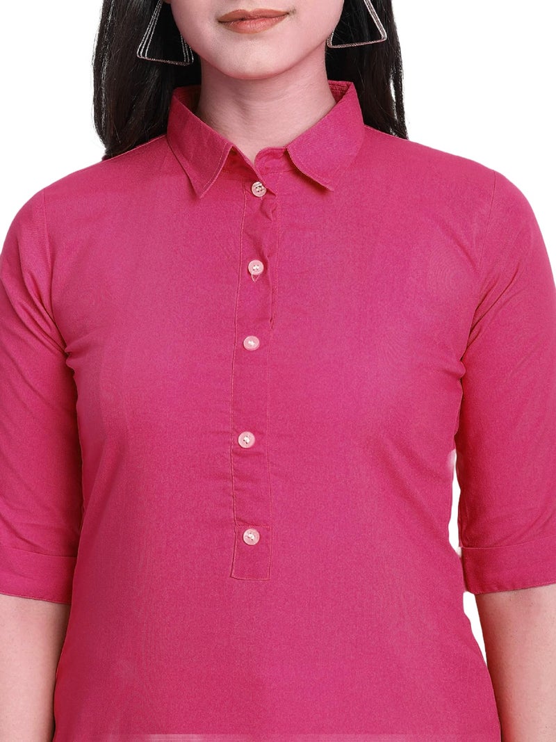 HSD Regular Fit Kurta for Women Solid Collar Pathani Style Long Rayon Kurti for Women Readymade Magenta Large - Image 2