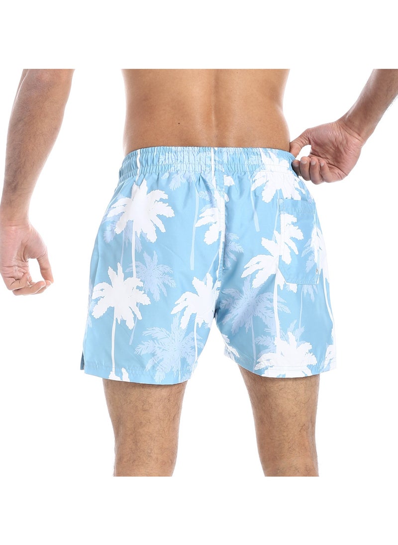 بافون - Regular Fit Self Pattern Swim Shorts - Light Blue & White - Image 1