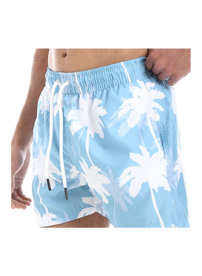 بافون - Regular Fit Self Pattern Swim Shorts - Light Blue & White - Image 1