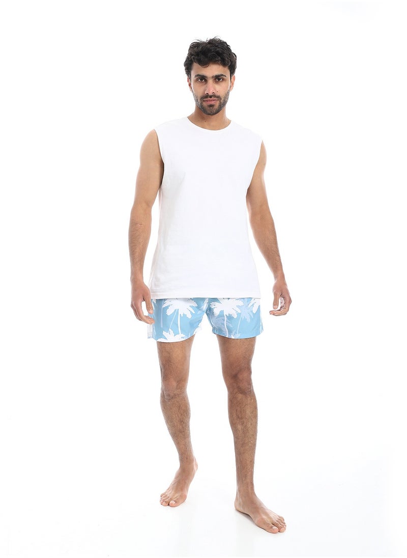 بافون - Regular Fit Self Pattern Swim Shorts - Light Blue & White - Image 1