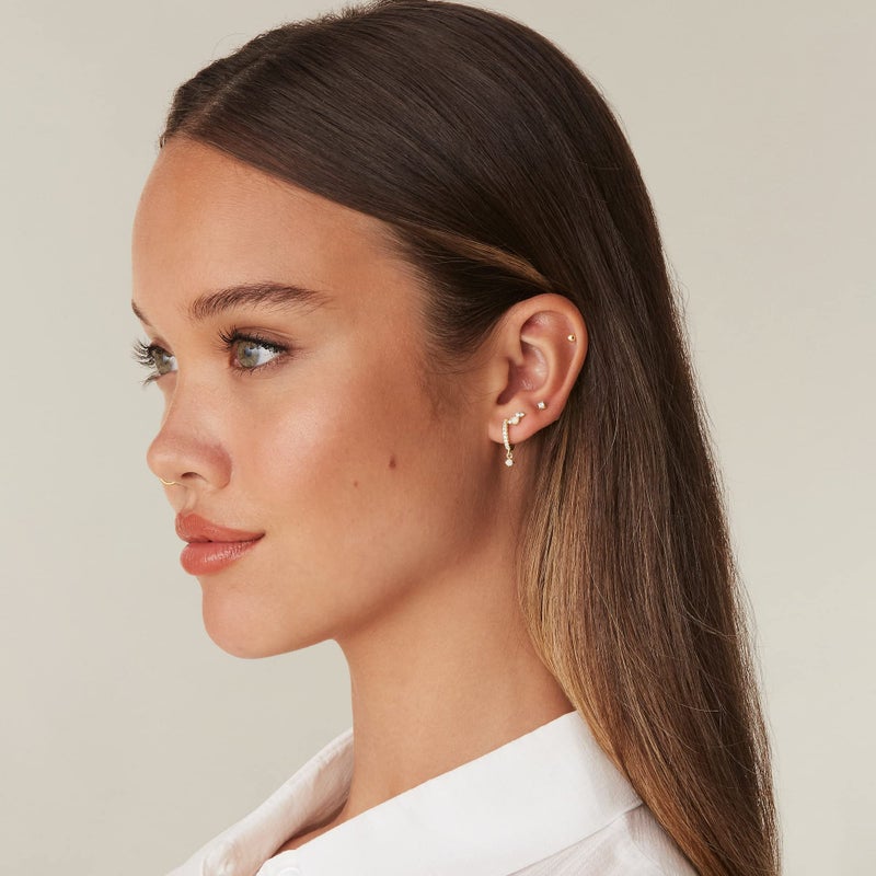 PAVOI 14K Gold Plated 925 Sterling Silver Post Huggie With Dangle | Small Gold Hinged Hoop Earrings For Women | Trendy Hoop CZ Huggie Earrings (Opal, Yellow) - Image 2