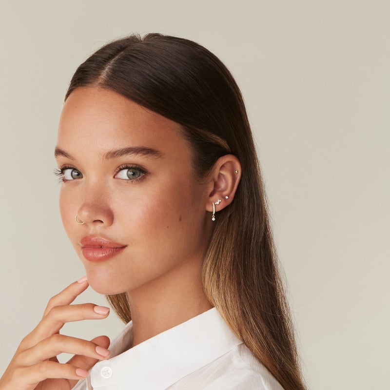 PAVOI 14K Gold Plated 925 Sterling Silver Post Huggie With Dangle | Small Gold Hinged Hoop Earrings For Women | Trendy Hoop CZ Huggie Earrings (Opal, Yellow) - Image 4