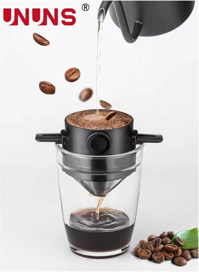 UNUNS Coffee Filter,Reusable 2 Cup Stainless Steel Basket,Foldable On Both Sides,Coffee Permanent Filter - Image 1