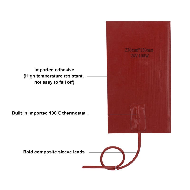 Fuel Tank Heater Pad 100W 230mm Length 130mm Width Fast Heating Waterproof Silicone Heating Pad DC24V - Image 2