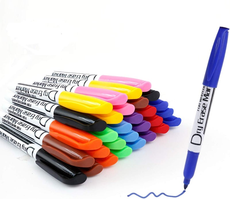 Volcanics Dry Erase Markers Low Odour Fine Whiteboard Markers Thin Box of 125-10 Colours - Image 1