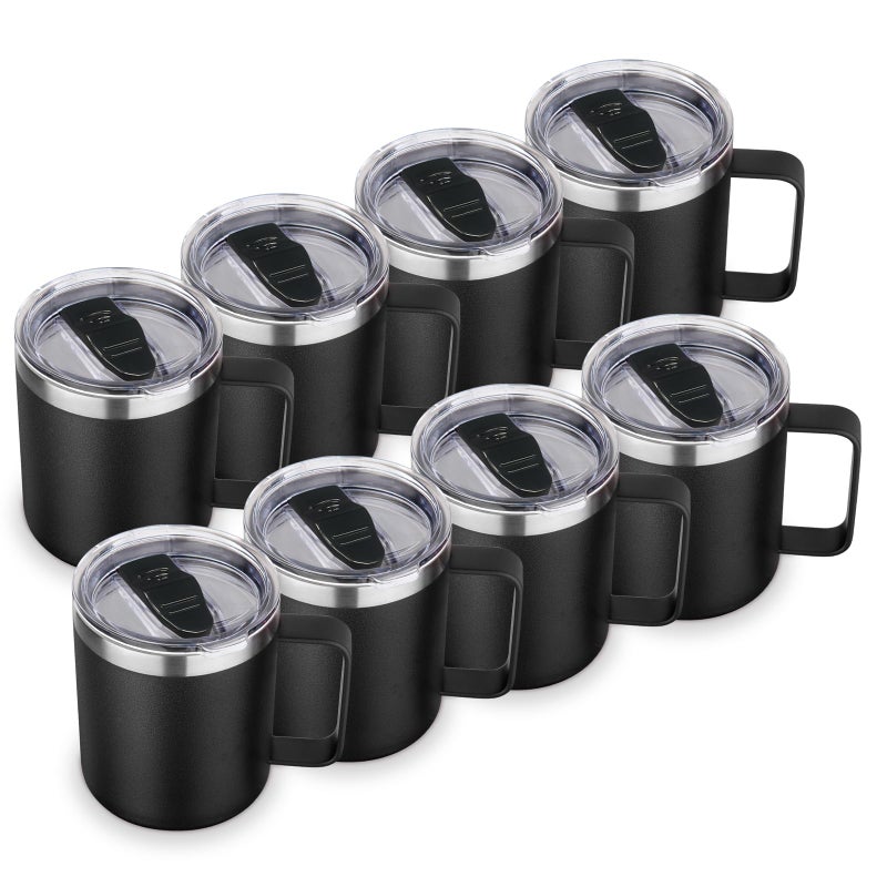 Volhoply 14oz Insulated Stainless Steel Coffee Mug with Lid Bulk 8 PackDouble Wall Vacuum Travel Coffee Cup with HandleReusable Metal Cups TumblerCamping Mugs Keep HotIdeal GiftsBlack8 - Image 2