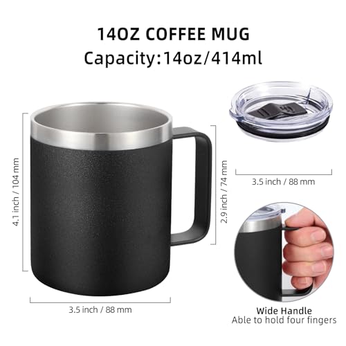 Volhoply 14oz Insulated Stainless Steel Coffee Mug with Lid Bulk 8 PackDouble Wall Vacuum Travel Coffee Cup with HandleReusable Metal Cups TumblerCamping Mugs Keep HotIdeal GiftsBlack8 - Image 3