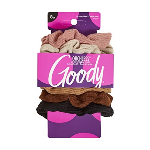 Goody Ouchless Womens Hair Scrunchie - 8 Count, Neutral - Suitable for All Hair Types - Pain-Free Hair Accessories for Women Perfect for Long Lasting Braids, Ponytails and More - Image 1