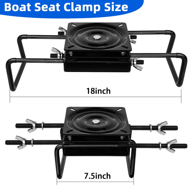 CLLOMAGY Boat Seat Swivel Base Mount,Boat Seat Pedestal Mount Clamp on with Swivel for Jon/Fishing/Kayak/Bass/Skiff with Bench,Clamp Adjusts from 7 1/2 to 18 inches,Powder-Coated Galvanized Steel - Image 3