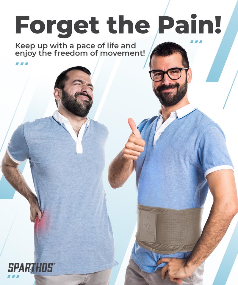Sparthos Back Brace for Lower Back Pain - Immediate Relief from Sciatica, Herniated Disc - Breathable Design With Lumbar Support Pad - For Men & Women - Fits 38–44″ Waist (Beige-Medium, Check Sizing) - Image 2