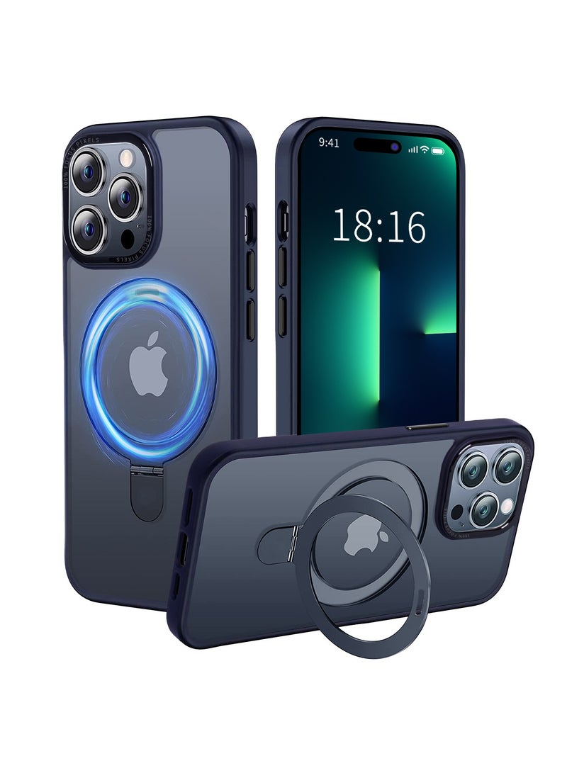 INFOSUN iPhone 14 Pro Max Case with Magnetic Invisible Stand Cover Shockproof and Anti-Yellow Slim Thin Translucent Matte Protective MagSafe Case for Apple iPhone 14 Pro Max 6.7 inch - Navy Blue - Image 1