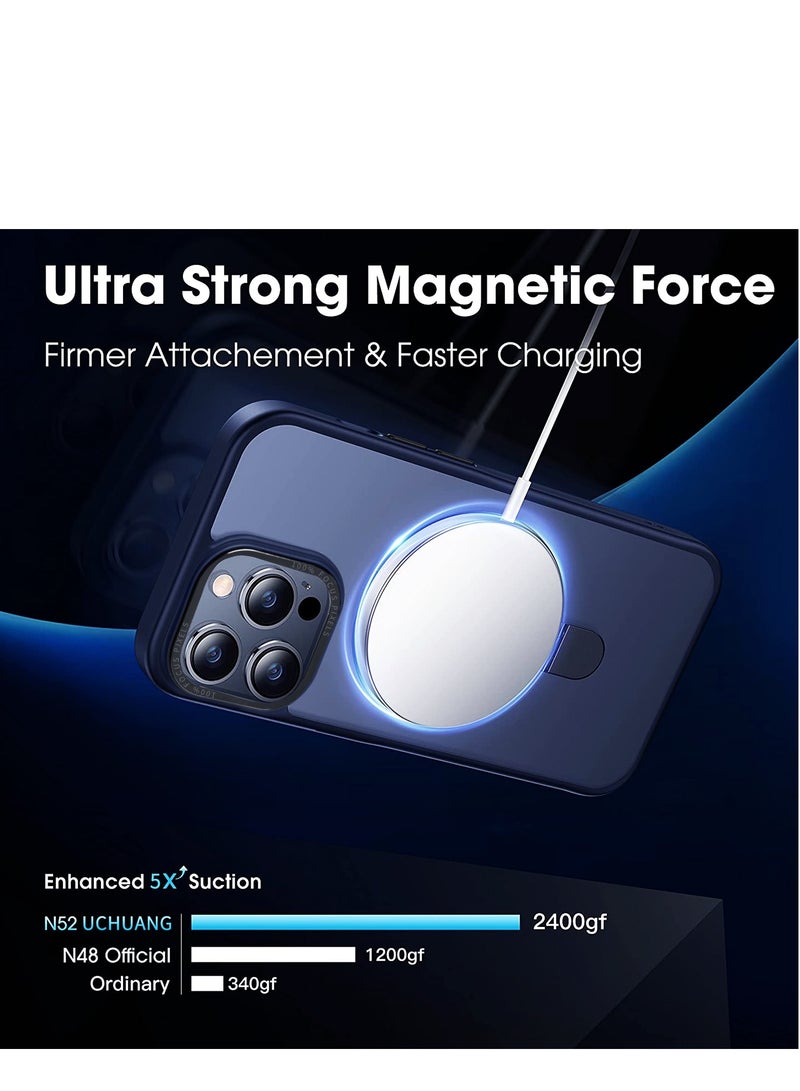 INFOSUN iPhone 14 Pro Max Case with Magnetic Invisible Stand Cover Shockproof and Anti-Yellow Slim Thin Translucent Matte Protective MagSafe Case for Apple iPhone 14 Pro Max 6.7 inch - Navy Blue - Image 2