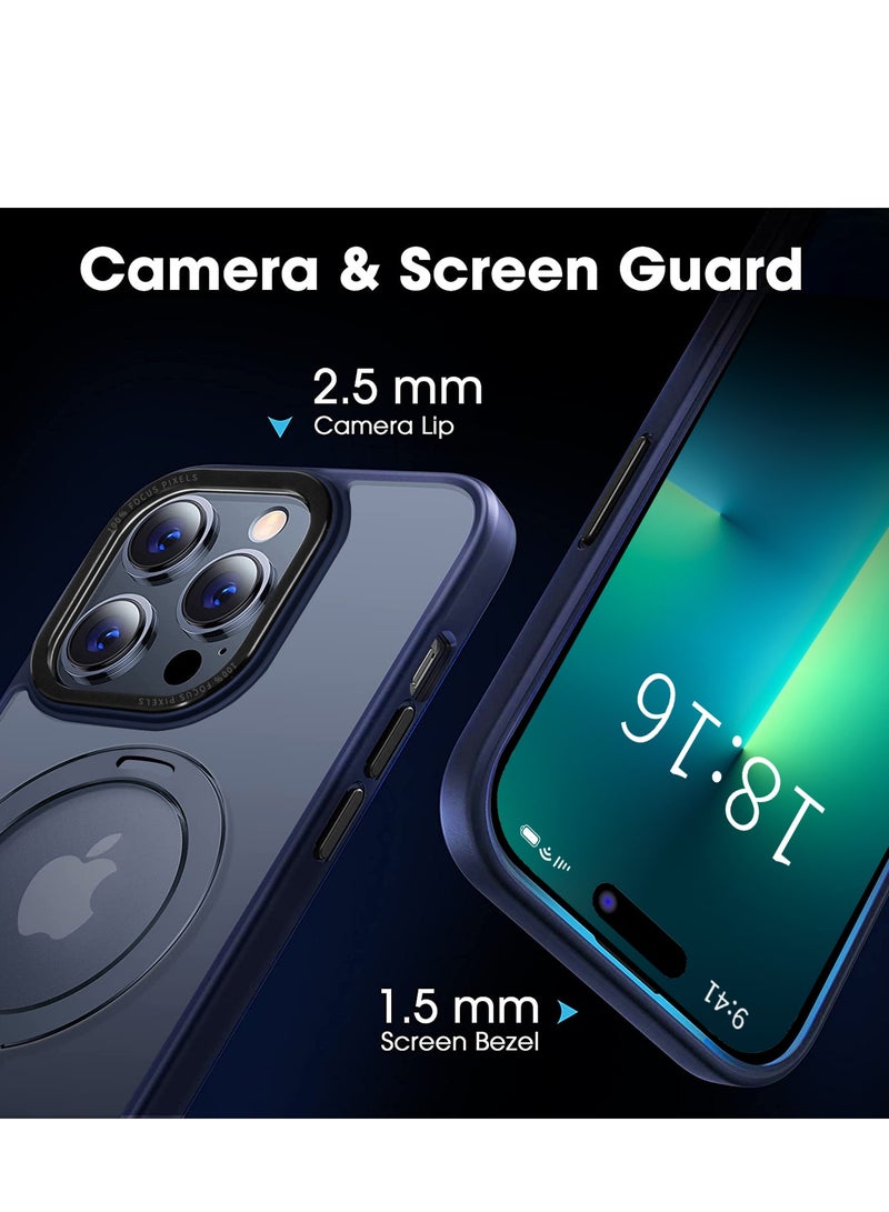 INFOSUN iPhone 14 Pro Max Case with Magnetic Invisible Stand Cover Shockproof and Anti-Yellow Slim Thin Translucent Matte Protective MagSafe Case for Apple iPhone 14 Pro Max 6.7 inch - Navy Blue - Image 5