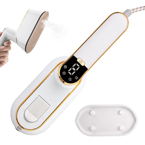 PRECHANA 1200W Portable Steam Iron with LCD Display, 3 Steam Levels, 110ml Water Tank, Foldable Handle, Ceramic Soleplate – Quick Heat-Up, Travel & Home Clothes Steamer – 220V (White) - Image 1