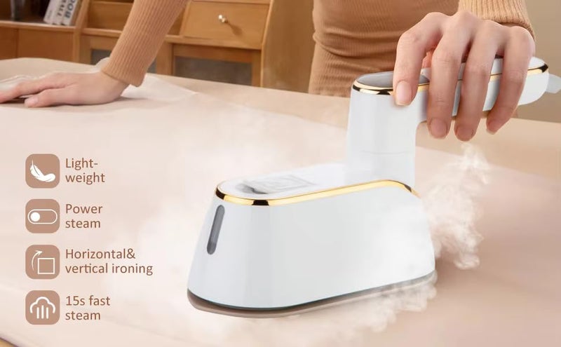 PRECHANA 1200W Portable Steam Iron with LCD Display, 3 Steam Levels, 110ml Water Tank, Foldable Handle, Ceramic Soleplate – Quick Heat-Up, Travel & Home Clothes Steamer – 220V (White) - Image 5