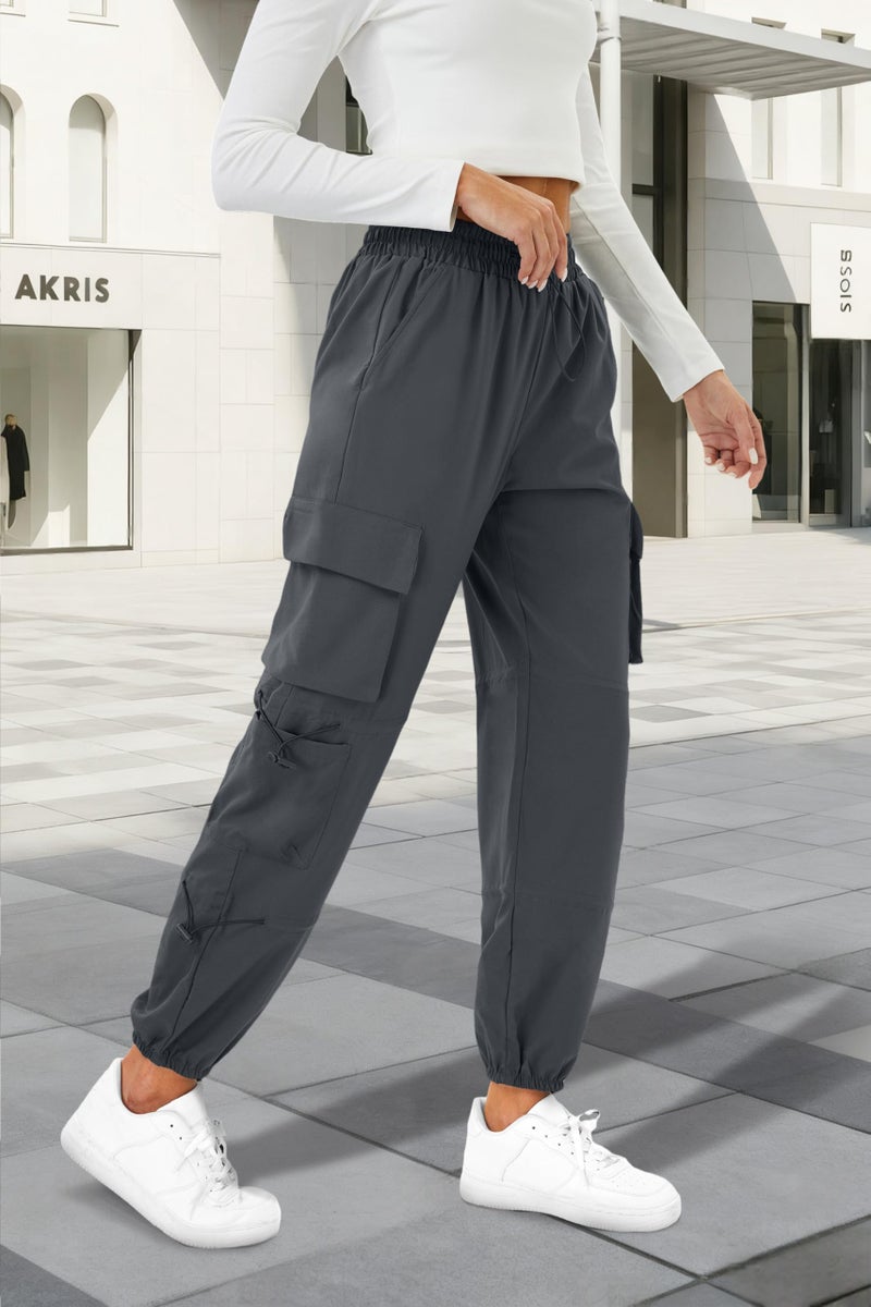 COPYLEAF Womens Parachute Cargo Pants with Pockets Quick Dry Hiking Pants Lightweight Water-Resistant Baggy Joggers(Grey M) - Image 2