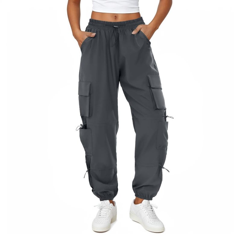 COPYLEAF Womens Parachute Cargo Pants with Pockets Quick Dry Hiking Pants Lightweight Water-Resistant Baggy Joggers(Grey M) - Image 1