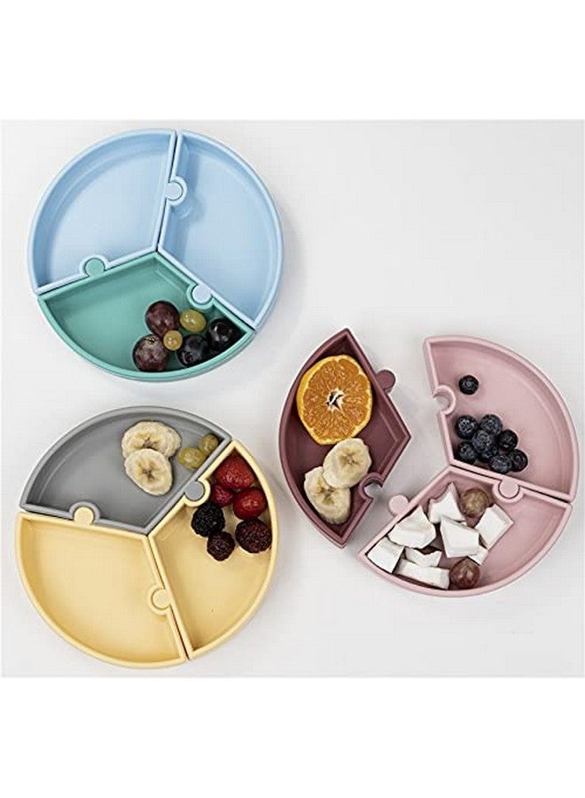 MinikOiOi Puzzle 100% Silicone Suction-Based Plate with Detachable 3 Sections 6m+ Mineral Blue/Aqua Green - Image 2
