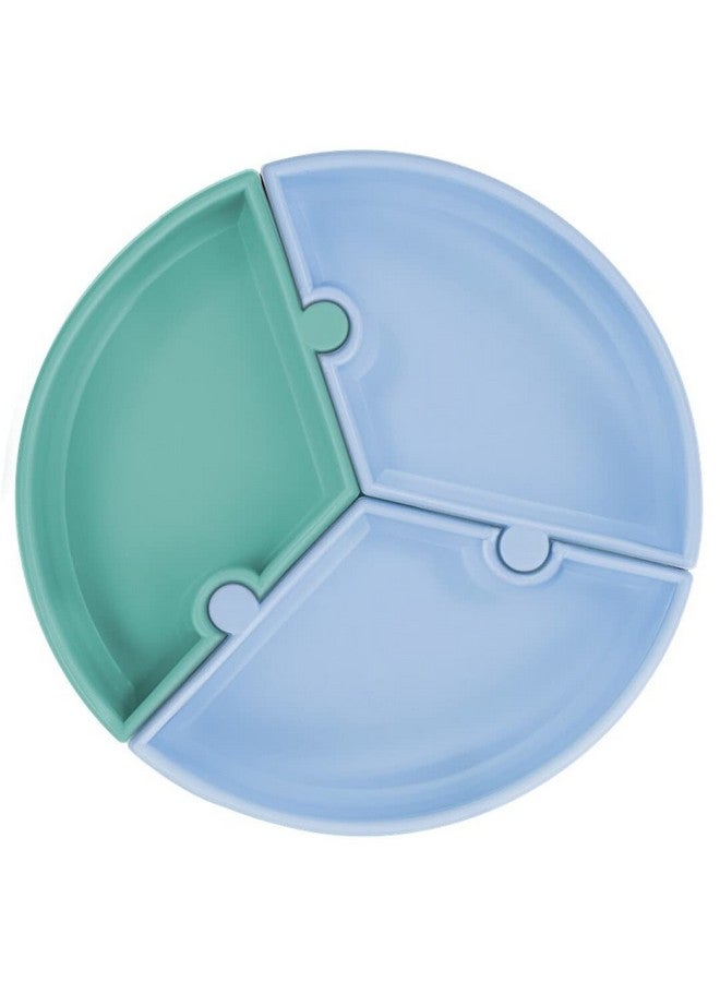 MinikOiOi Puzzle 100% Silicone Suction-Based Plate with Detachable 3 Sections 6m+ Mineral Blue/Aqua Green - Image 1