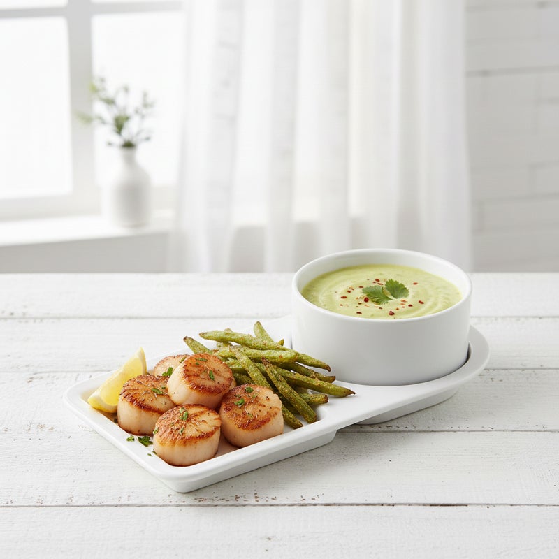 Shallow White Porcelain Serving Plate with Bowl  32cm Platter with 14cm Bowl | Elegant Appetizer, Soup & Snack Server for Ramadan, Eid, Diwali, Brunch, Coffee Station & Gifting - Image 3