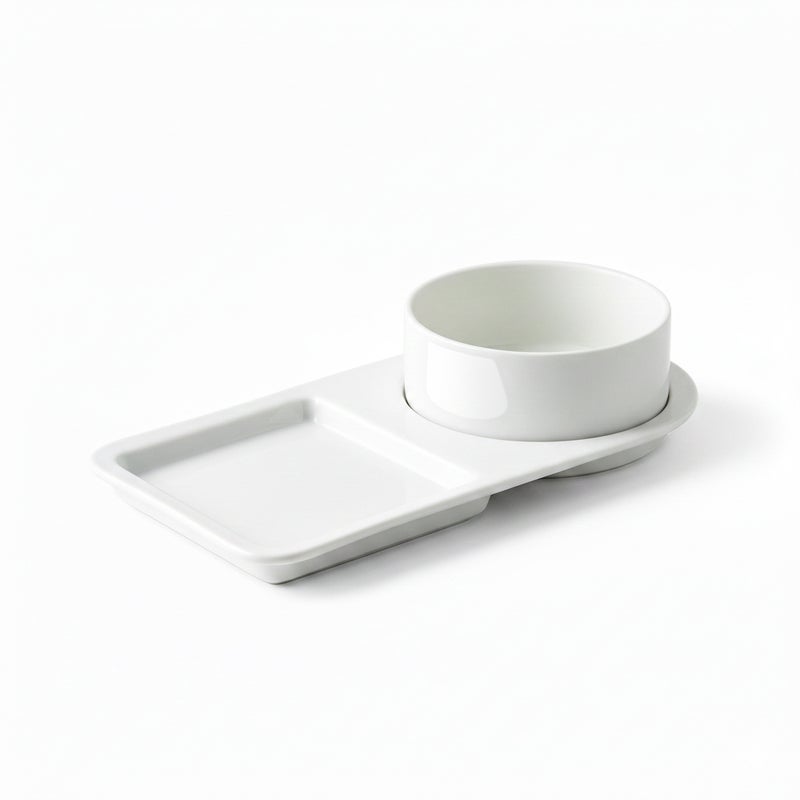 Shallow White Porcelain Serving Plate with Bowl  32cm Platter with 14cm Bowl | Elegant Appetizer, Soup & Snack Server for Ramadan, Eid, Diwali, Brunch, Coffee Station & Gifting - Image 1