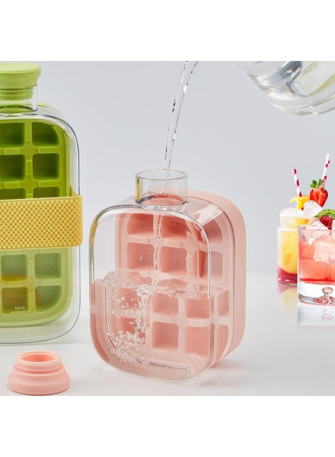 2-in-1 Ice Cube Bottle – Silicone Tray with Lid and Bin for Making Ice Cubes for Beverages, Juice, and Coffee, Easy One-Press Release-Pink , 800 ML - Image 3