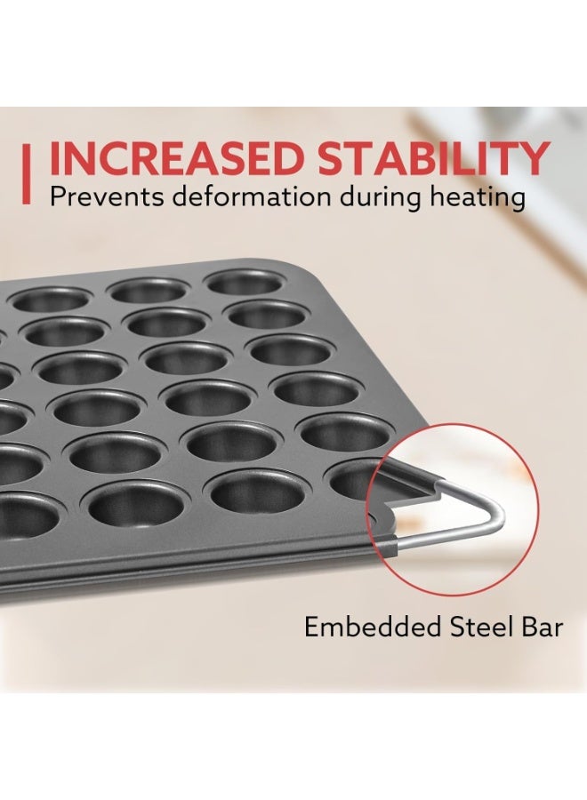 هالامين صينية خبز مافن مافن صغيرة ذات 48 تجاويف ， صينية مافن صغيرة الحجم، صينية مافن ممتازة مانعة للالتصاق لخبز التشيز كيك ， أسود ， 15 × 21 بوصة - Image 4