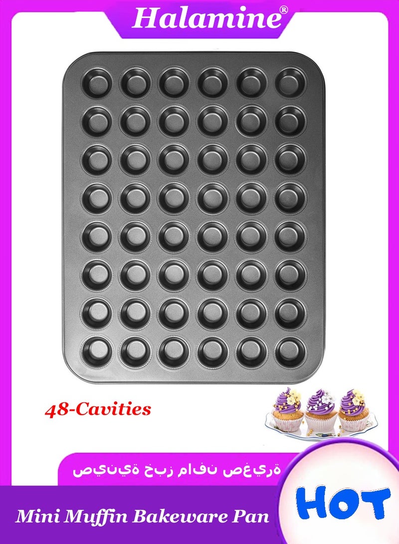 هالامين صينية خبز مافن مافن صغيرة ذات 48 تجاويف ， صينية مافن صغيرة الحجم، صينية مافن ممتازة مانعة للالتصاق لخبز التشيز كيك ， أسود ， 15 × 21 بوصة - Image 1