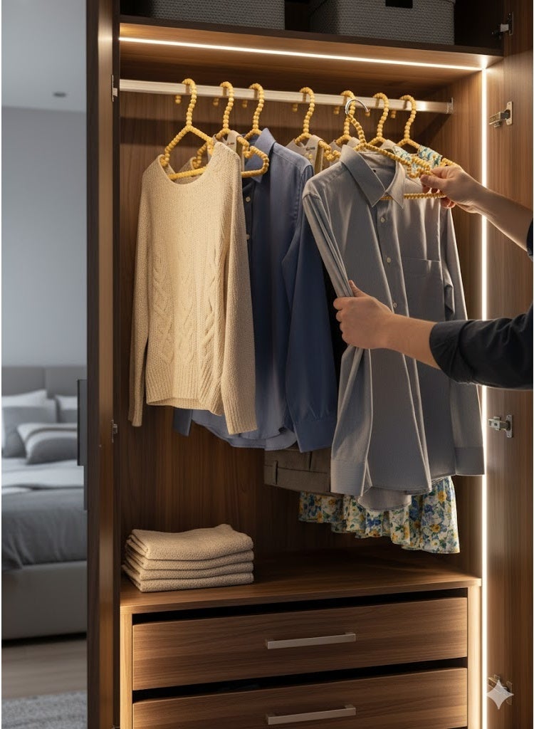 جيلدا مجموعة 3 قطع شماعات بلاستيكية متينة بتصميم خرز فاخر ومضاد للانزلاق | حل مثالي لتنظيم دولابك بشكل أنيق وفعال وحماية ملابسك من التجعد | لون هافان جذاب وجودة عالية - لا غنى عنها لكل خزانة عصرية - Image 1