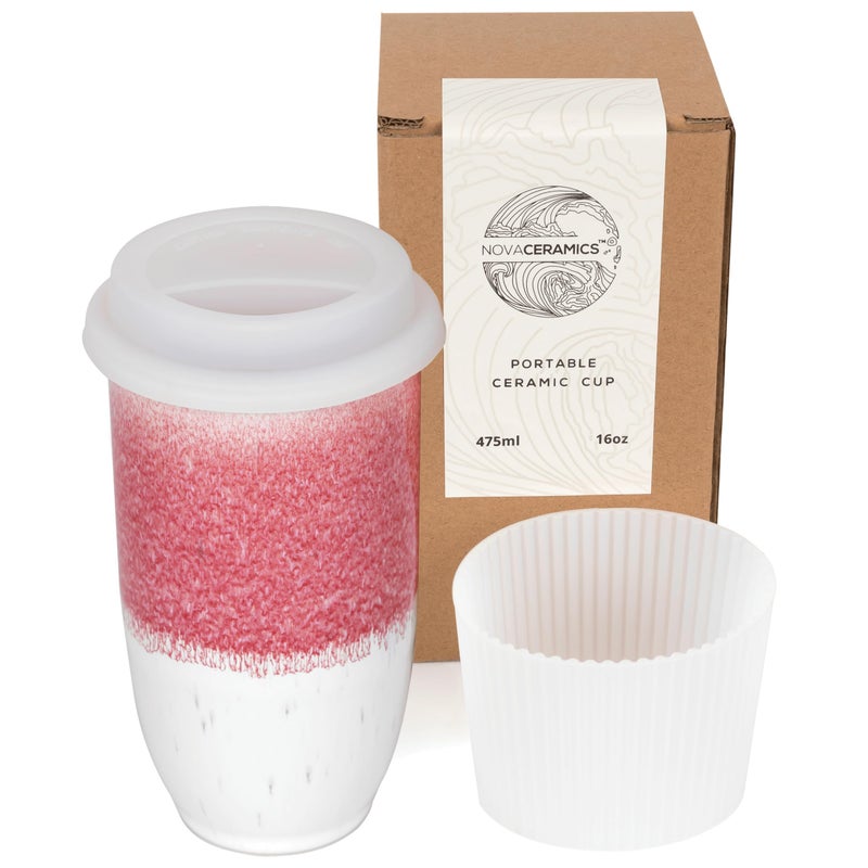 NOVA CERAMICS Coffee Travel Mug  Coffee Travel Cup  Microwave  Dishwasher Safe Coffee Pink Tumbler  Gifts For Women Men Him Her  16oz  Coral Pink