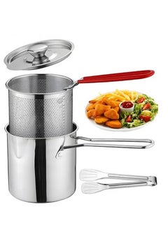 XiuWoo 3PCS ,Deep Fryer Pot, 1.2L 304 Stainless Steel Japanese Style Fryer Pan With Oil Filter Mesh And Clip , Non Stick Fryer Uniform Heating For General Purpose Gas Stove , Camping Available mini Fryer  - Image 1