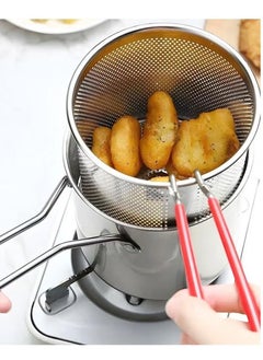 XiuWoo 3PCS ,Deep Fryer Pot, 1.2L 304 Stainless Steel Japanese Style Fryer Pan With Oil Filter Mesh And Clip , Non Stick Fryer Uniform Heating For General Purpose Gas Stove , Camping Available mini Fryer  - Image 2