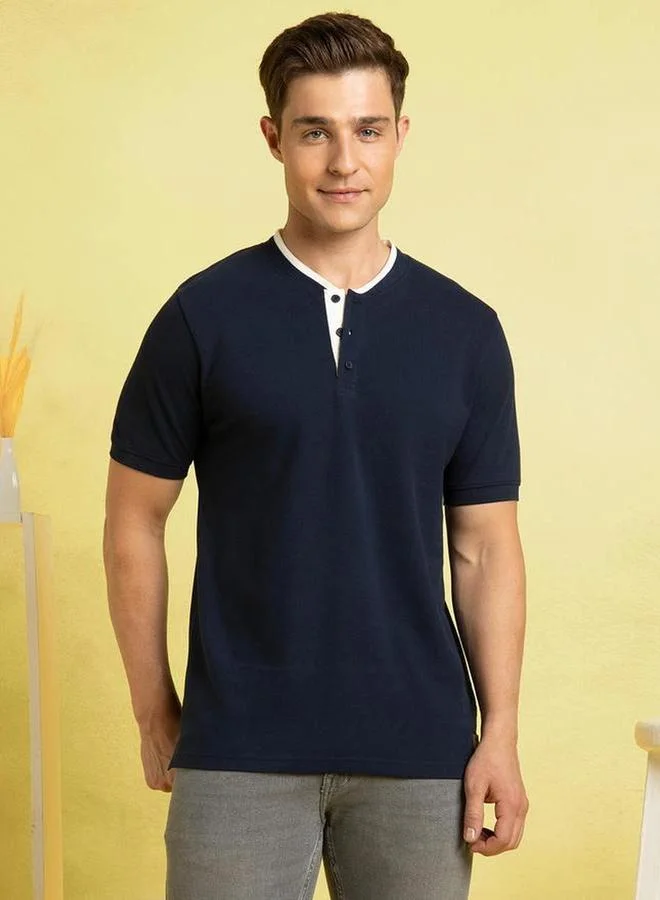 Dennis Lingo Dennis lingo Cotton Regular Fit Henley Neck T-Shirts