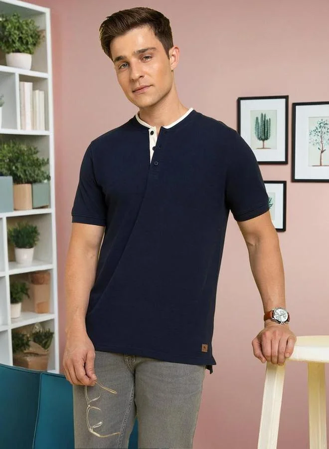 Dennis Lingo Dennis lingo Cotton Regular Fit Henley Neck T-Shirts