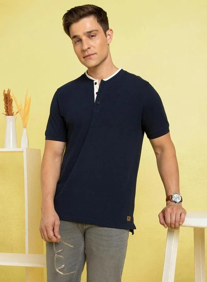 Dennis Lingo Dennis lingo Cotton Regular Fit Henley Neck T-Shirts