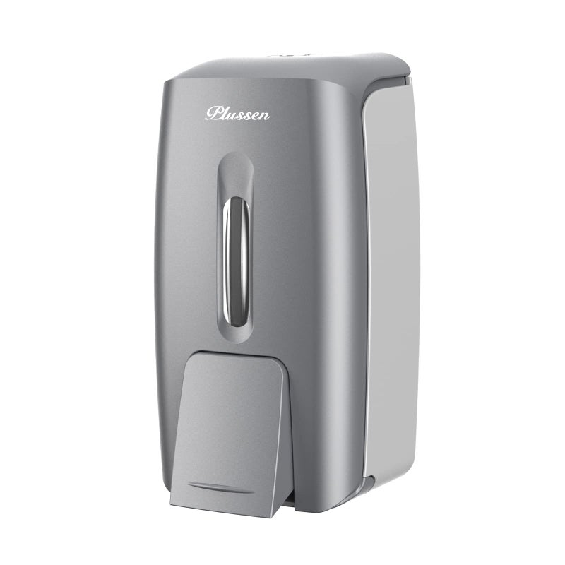 PLUSSEN Soap Dispenser Wall Mount Adhesive Commercial Soap Dispenser 800ml No Drill Hand Sanitizer Dispenser for Bathroom Support Liquid and GelSilverPN9088