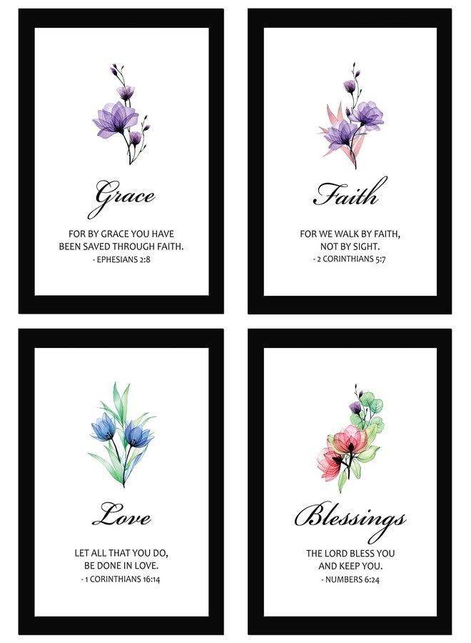 AR Creative Grace Faith Love Blessings Bible Verse Wall Art, Bible Quotes Print with Frame, Home, Office Decor, Bible Quotes Poster (13.6 inch x 10.2 inch), Set of 4 - Image 1