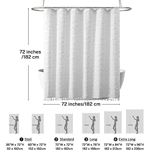 Siiluminisoy White Boho Shower Curtain Fabric Shower Curtains with Tassel 72 x 72 Modern Textured Shower Curtain Farmhouse Minimalist, Tufted Chevron Striped Shabby Chic, Water Resistant Cloth Curtain for Bathroom - Image 5