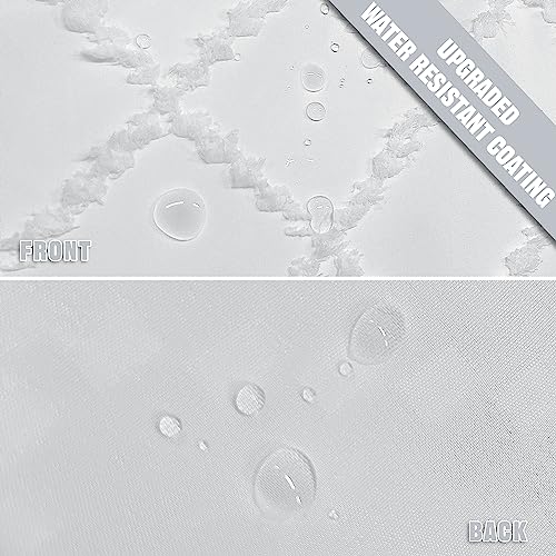 Siiluminisoy White Boho Shower Curtain Fabric Shower Curtains with Tassel 72 x 72 Modern Textured Shower Curtain Farmhouse Minimalist, Tufted Chevron Striped Shabby Chic, Water Resistant Cloth Curtain for Bathroom - Image 4