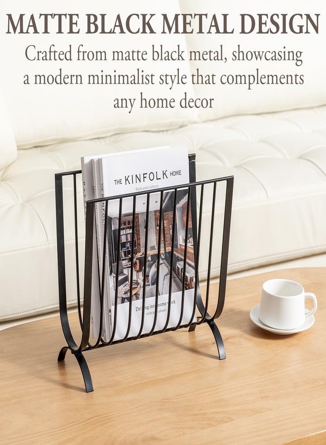 ماي جيفت حامل مجلات معدني أسود غير لامع من ماي جيفت، حامل مجلات فاخر من الأسلاك بتصميم منتصف القرن، سلة معلقة للمجلات والصحف توضع على الطاولة أو الأرض - Image 2