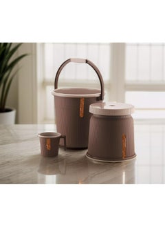 Nabhya Newton Combo of 3 pcs Bathroom Accessories Set Plastic Bathroom Set with 20Ltr Plastic Bucket, Small Mug and Big Stool for Home, Kitchen & Bathroom (Brown)
