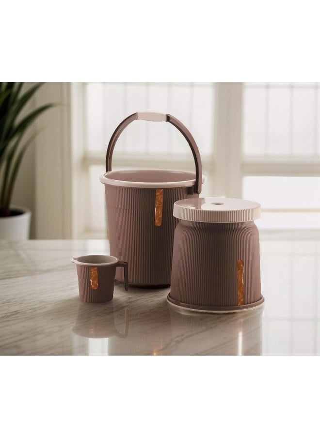Nabhya - Nabhya Newton Combo of 3 pcs Bathroom Accessories Set Plastic Bathroom Set with 20Ltr Plastic Bucket, Small Mug and Big Stool for Home, Kitchen & Bathroom (Brown) - Image 1