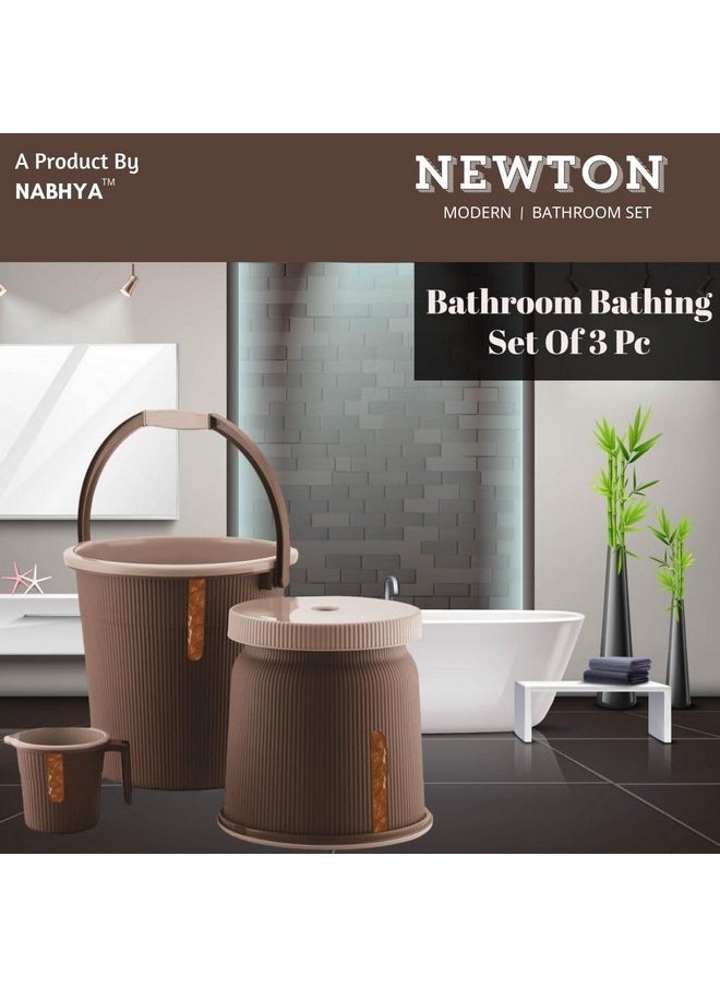Nabhya - Nabhya Newton Combo of 3 pcs Bathroom Accessories Set Plastic Bathroom Set with 20Ltr Plastic Bucket, Small Mug and Big Stool for Home, Kitchen & Bathroom (Brown) - Image 1